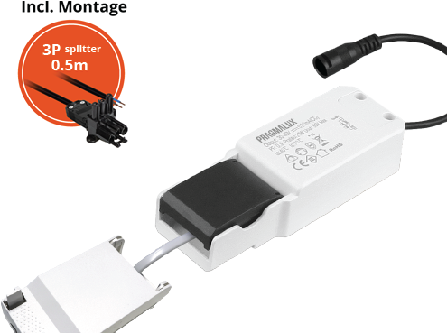 Pragmalux Essence G2/UGR LED Driver 3-6W 65-135mA incl. 3P Aansluitsnoer en splitter en trekontlasting, 1 in 2 uit