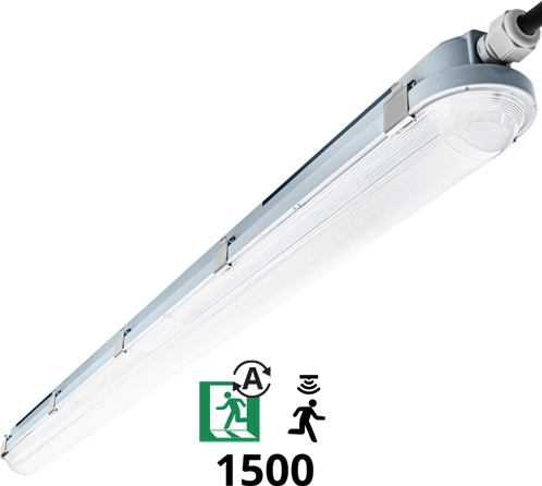 Pragmalux LED TL Waterdicht Armatuur Hermes IP66 150cm 42W 4000K 6100lm (2x58W)+bewegingssensor + noodmodule 1uur zelftest