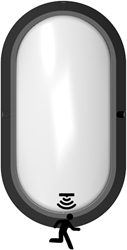 Pragmalux LED Bulkhead Ovalo IP65 5W 3000K-4000K 2-CCT 450lm Zwart Ø270x148mm + Bewegingssensor