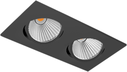 Pragmalux LED Inbouwspot Ponto Vierkant 2V 2x24W 3000K CRI>90 36° 2x3100lm Ø245x130 Buitenmaat - Gatmaat Ø232x112 Zwart