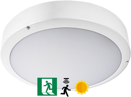Pragmalux LED Bulkhead Venus G2 IP65 8W-18W 3000K-5000K 3-CCT 900-2025lm Ø300 + Step-dim daglicht & bewegingssensor & Nood 3uur zelftest Excl. Ring