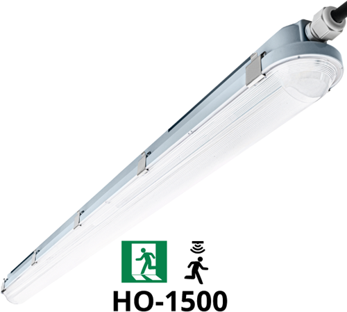 Pragmalux LED TL Waterdicht Armatuur Hermes IP66 150cm 36-61W 4000K 6000-10200lm 5x2,5mm Doorvoerbedrading (2x80W) + Bewegingssensor & Noodmodule 3 uur manueel