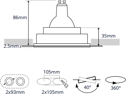 Pragmalux Inbouwspot Navis Trimless Rond 2V Kantelbaar wit RAL9003 - Incl. GU10 Fitting-3