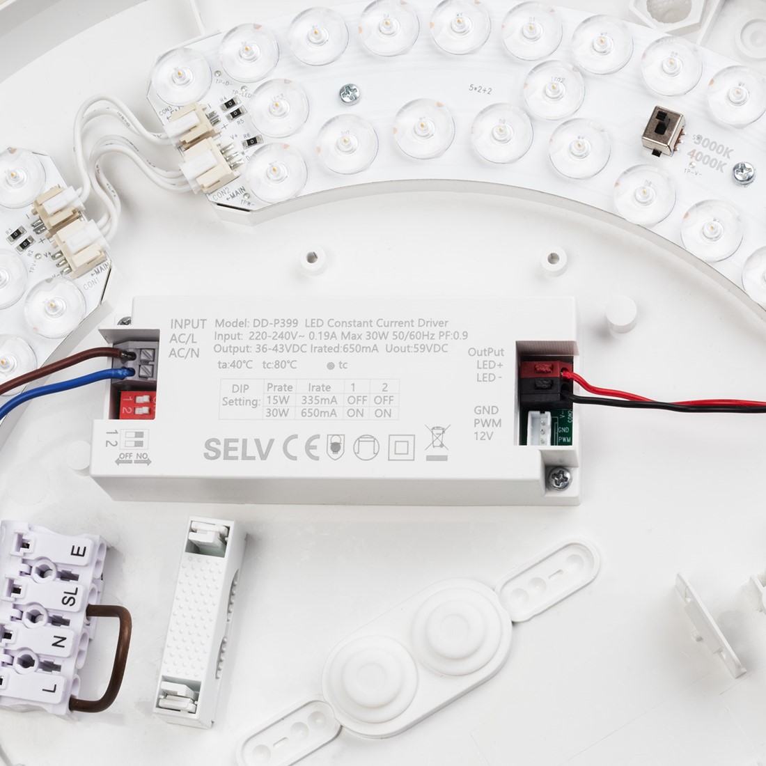 Pragmalux LED loftslampe / pendellampe Plano-M White Ø360 IP54 IK07 15-30W 1600-3300lm 3000K-4000K 2-CCT + bevægelsessensor + nødmodul 1 times autotest