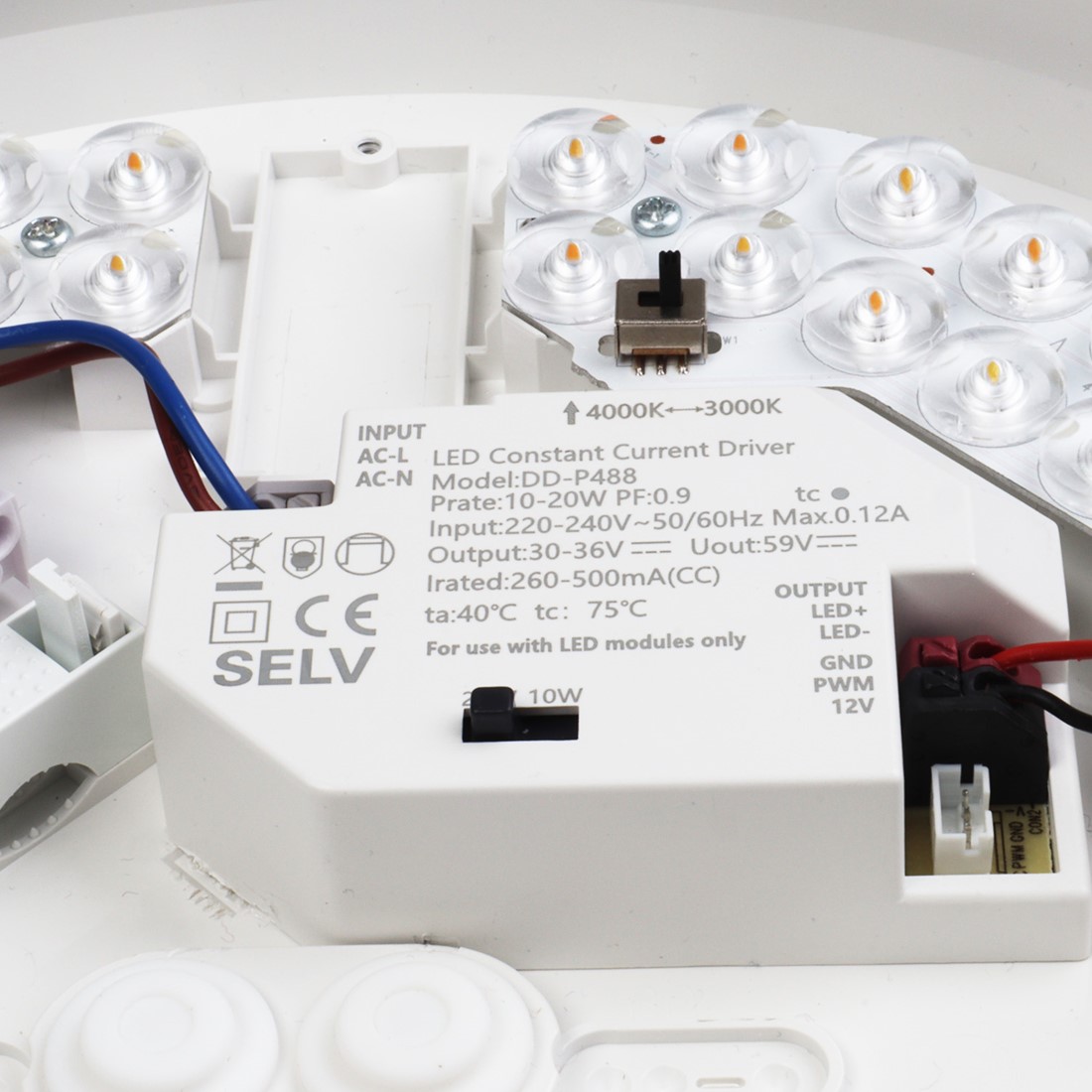 Pragmalux LED loftslampe / pendellampe Plano-S White Ø290 IP54 IK07 10-20W 1050-2100lm 3000K-4000K 2-CCT