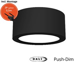 Pragmalux LED Downlight Essence G2 IP54 zwart opbouw max. 21W 3000K-6000K 3-CCT max. 2450lm 100D  incl. TCI DALI Driver incl. 3P snoer /splitter, 1 in 2 uit