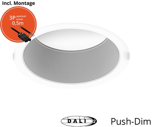 Pragmalux LED Downlight Essence G2 IP54 wit verdiept max. 21W 3000K-6000K 3-CCT max. 2450lm 100D Ø226 Buitenmaat - Gatmaat Ø200 incl. TCI DALI Driver incl. 3P snoer