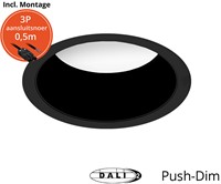 Pragmalux LED Downlight Essence G2 IP54 zwart verdiept max. 21W 3000K-6000K 3-CCT max. 2450lm 100D Ø226 B - G Ø200 incl. TCI DALI Driver incl. 3P snoer