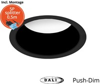 Pragmalux LED Downlight Essence G2 IP54 zwart verdiept max. 21W 3000K-6000K 3-CCT max. 2450lm 100D Ø226 B - G Ø200 incl. TCI DALI Driver incl.  5P Aansluitsnoer en splitter en trekontlast
