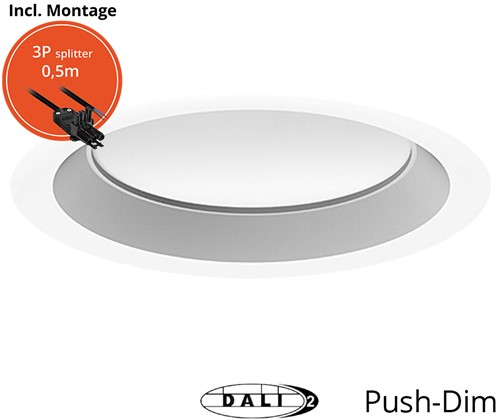 Pragmalux LED Downlight Essence G2 IP54 wit standaard max. 15W 3000K-6000K 3-CCT max. 1650lm 100D  incl. TCI DALI Driver incl. 3P snoer /splitter, 1 in 2 uit