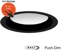 Pragmalux LED Downlight Essence G2 IP54 zwart standaard max. 21W 3000K-6000K 3-CCT max. 2450lm 100D incl. TCI DALI Driver incl. 3P snoer /splitter, 1 in 2 uit