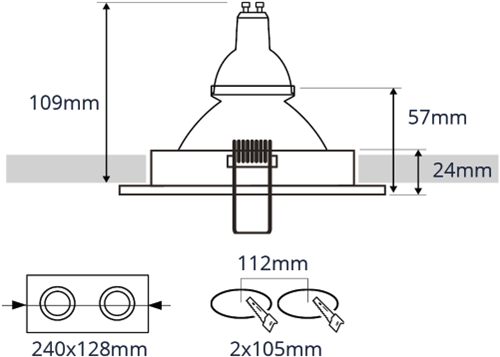 Pragmalux Inbouwspot Duplo Vierkant 2V Wit - Incl. GU10 Fitting-2
