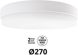 Pragmalux LED Plafonnière / Wandarmatuur Dura-S Wit Ø270 IP64 IK10 4-9W 375-1000lm 2200K-2700K 2-CCT 2-step dim (100-10%) master + PIR Sensor