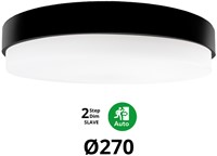 Pragmalux LED Plafonnière / Wandarmatuur Dura-S Zwart Ø270 IP64 IK10 4-9W 375-1000lm 2200K-2700K 2-CCT 2-step dim (100-10%) slave = geen sensor & noodmodule 1uur zelftest