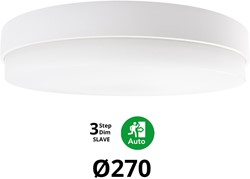 Pragmalux LED Plafonnière / Wandarmatuur Dura-S Wit Ø270 IP64 IK10 4-9W 375-1000lm 2200K-2700K 2-CCT 3-step dim (100-10%) slave = geen sensor & noodmodule 1uur zelftest