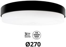 Pragmalux LED Plafonnière / Wandarmatuur Dura-S Zwart Ø270 IP64 IK10 4-9W 450-1100lm 3000K-3500K-4000K 3-CCT 3-step dim (100-10%) master + PIR Sensor