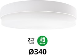 Pragmalux LED Plafonnière / Wandarmatuur Dura-M Wit Ø340 IP64 IK10 8-18W 750-2075lm 2200K-2700K 2-CCT 2-step dim (100-10%) slave = geen sensor & noodmodule 1uur zelftest