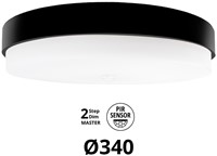 Pragmalux LED Plafonnière / Wandarmatuur Dura-M Zwart Ø340 IP64 IK10 8-18W 750-2075lm 2200K-2700K 2-CCT 2-step dim (100-10%) master + PIR Sensor