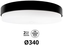 Pragmalux LED Plafonnière / Wandarmatuur Dura-M Zwart Ø340 IP64 IK10 8-18W 950-2300lm 3000K-3500K-4000K 3-CCT 2-step dim (100-10%) master + PIR Sensor