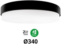 Pragmalux LED Plafonnière / Wandarmatuur Dura-M Zwart Ø340 IP64 IK10 8-18W 750-2075lm 2200K-2700K 2-CCT 2-step dim (100-10%) slave = geen sensor & noodmodule 1uur zelftest