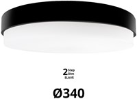 Pragmalux LED Plafonnière / Wandarmatuur Dura-M Zwart Ø340 IP64 IK10 8-18W 750-2075lm 2200K-2700K 2-CCT 2-step dim (100-10%) slave = geen sensor