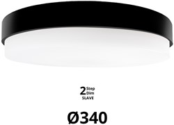 Pragmalux LED Plafonnière / Wandarmatuur Dura-M Zwart Ø340 IP64 IK10 8-18W 750-2075lm 2200K-2700K 2-CCT 2-step dim (100-10%) slave = geen sensor