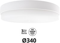Pragmalux LED Plafonnière / Wandarmatuur Dura-M Wit Ø340 IP64 IK10 8-18W 750-2075lm 2200K-2700K 2-CCT 3-step dim (100-10%) master + PIR Sensor
