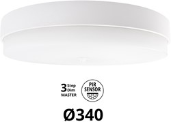 Pragmalux LED Plafonnière / Wandarmatuur Dura-M Wit Ø340 IP64 IK10 8-18W 750-2075lm 2200K-2700K 2-CCT 3-step dim (100-10%) master + PIR Sensor