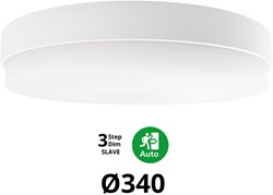 Pragmalux LED Plafonnière / Wandarmatuur Dura-M Wit Ø340 IP64 IK10 8-18W 950-2300lm 3000K-3500K-4000K 3-CCT 3-step dim (100-10%) slave = geen sensor & noodmodule 1uur zelftest