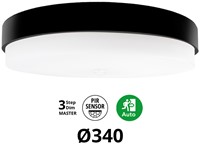 Pragmalux LED Plafonnière / Wandarmatuur Dura-M Zwart Ø340 IP64 IK10 8-18W 750-2075lm 2200K-2700K 2-CCT 3-step dim (100-10%) master + PIR Sensor & noodmodule 1uur zelftest