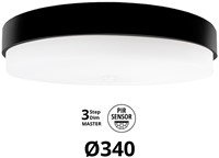 Pragmalux LED Plafonnière / Wandarmatuur Dura-M Zwart Ø340 IP64 IK10 8-18W 750-2075lm 2200K-2700K 2-CCT 3-step dim (100-10%) master + PIR Sensor