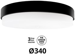 Pragmalux LED Plafonnière / Wandarmatuur Dura-M Zwart Ø340 IP64 IK10 8-18W 750-2075lm 2200K-2700K 2-CCT 3-step dim (100-10%) master + PIR Sensor