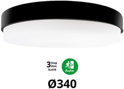 Pragmalux LED Plafonnière / Wandarmatuur Dura-M Zwart Ø340 IP64 IK10 8-18W 750-2075lm 2200K-2700K 2-CCT 3-step dim (100-10%) slave = geen sensor & noodmodule 1uur zelftest