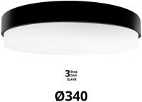 Pragmalux LED Plafonnière / Wandarmatuur Dura-M Zwart Ø340 IP64 IK10 8-18W 950-2300lm 3000K-3500K-4000K 3-CCT 3-step dim (100-10%) slave = geen sensor