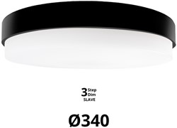 Pragmalux LED Plafonnière / Wandarmatuur Dura-M Zwart Ø340 IP64 IK10 8-18W 750-2075lm 2200K-2700K 2-CCT 3-step dim (100-10%) slave = geen sensor