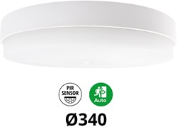 Pragmalux LED Plafonniere / Wandarmatuur Dura-M Wit 340 IP64 IK10 8-18W 750-2075lm 2200K-2700K 2-CCT + PIR sensor + noodmodule 1uur autotest
