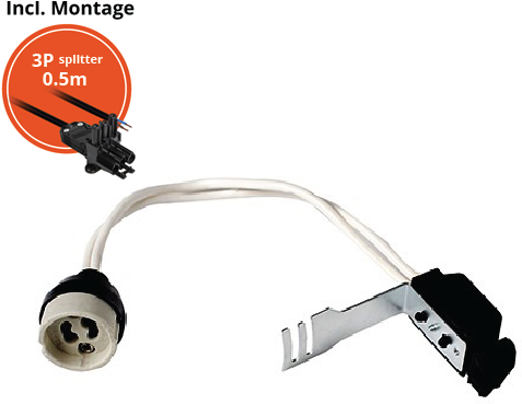 GU10 Fitting Incl. Quick Connector Box & 3P Aansluitsnoer en splitter en trekontlasting, 1 in 2 uit