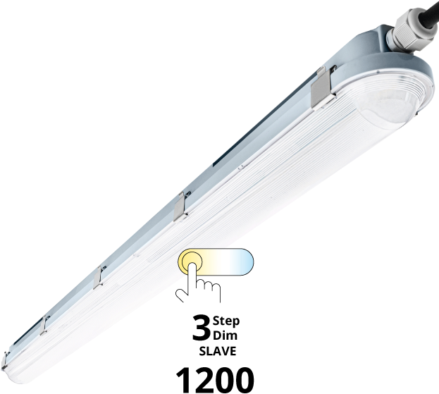 Pragmalux LED TL vandtæt armatur Hermes IP66 120cm 35W 3000K-6000K 3-CCT 5000lm 5x2,5mm Gennemføring (2x36W) 3-trins dim (100-10% off) slave = ingen sensor