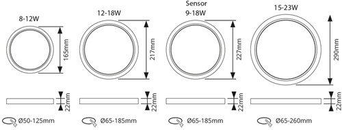 Pragmalux  LED Inbouw/Opbouw Downlight Luna G2 PIR wit IP54 15W/23W 3000K-6000K 3-CCT 1650-2450lm Ø300 Buitenmaat - Gatmaat Ø65-260 incl. LED Driver-6