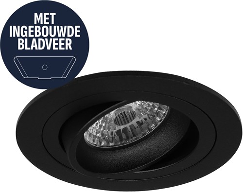 Pragmalux Inbouwspot met bladveren Alpha Rond Kantelbaar zwart RAL9004 - Incl. GU10 Fitting