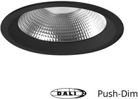 Pragmalux LED Downlight Mondial IP54 facet zwart standaard 25,5W 3050-3200lm 3000K-3500K-4000K 3-CCT CRI>90 UGR<19 60D BØ226 - GØ200-210 +TCI DALI Driver