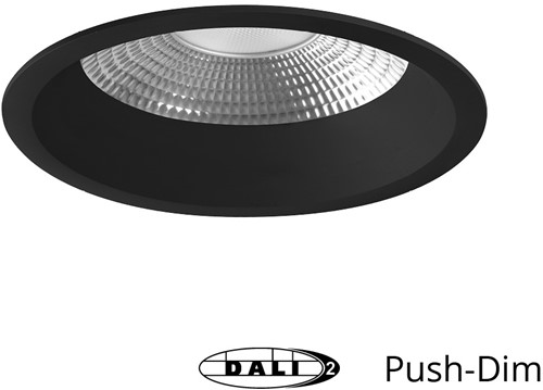 Pragmalux LED Downlight Mondial IP54 facet zwart verdiept 16W 1700-1800lm 3000K-3500K-4000K 3-CCT CRI>90 UGR<19 60D BØ146 - GØ120-130 +TCI DALI Driver