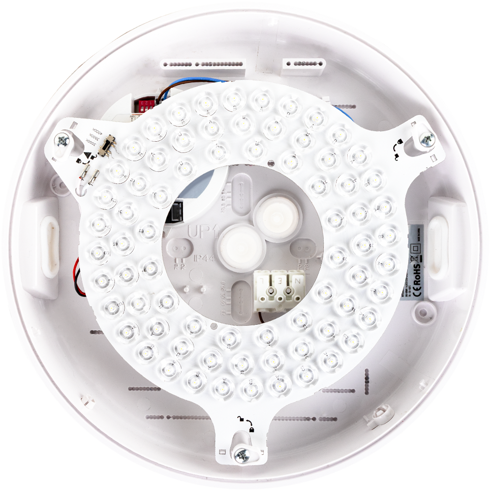 Pragmalux LED loftslampe Dura-S Hvid Ø270 IP64 IK10 4-9W 450-1100lm 3000K-3500K-4000K 3-CCT + bevægelsessensor + nødmodul 1h autotest