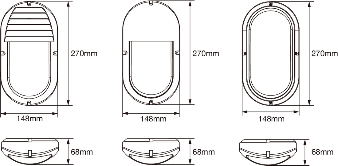 Pragmalux LED Bulkhead Ovalo IP65 Halv Skærm Hvid