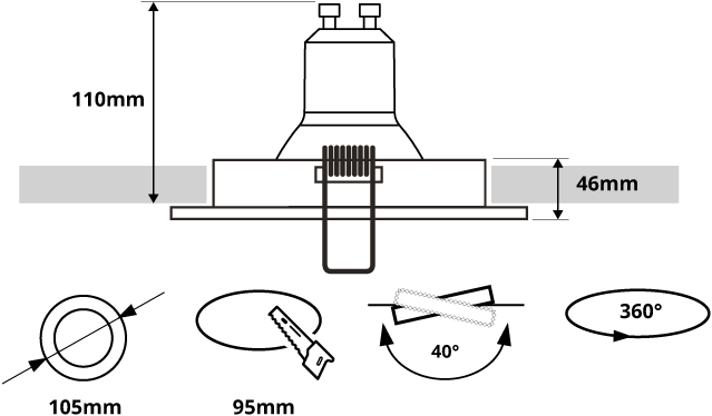 Pragmalux indbygget spotlight kuppel rund forsænket tiltbar sort RAL9004 - inkl. GU10 fitting