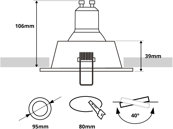 Pragmalux indbygget spot Zena rund tilbar hvid RAL9003/sort RAL9004 - inkl. GU10 fitting