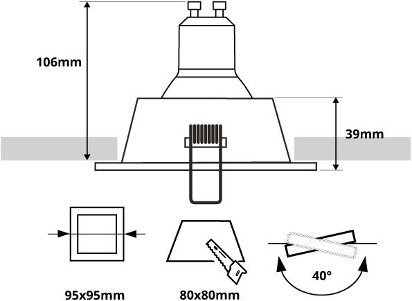 Pragmalux indbygget spot Zena firkantet tiltbar sort RAL9004 - inkl. GU10 fitting