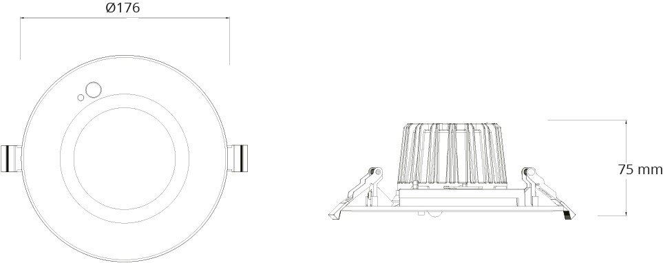Pragmalux LED Downlight Mondial PIR IP54 facet sort 13-18W 1400-2100lm 3000K-3500K-4000K 3-CCT UGR<19 60D BØ176 - GØ150-160 +LED Driver inkl. 3P forbindelseskabel
