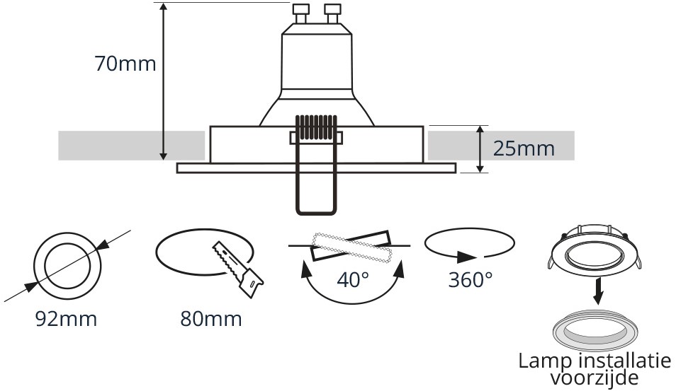 Pragmalux indbygget spot alpha rund tiltbar kobber RAL1001 - inkl. GU10 fitting