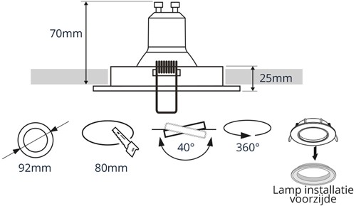 Pragmalux Inbouwspot Alpha Rond Kantelbaar Koper RAL1001 - Incl. GU10 Fitting-2